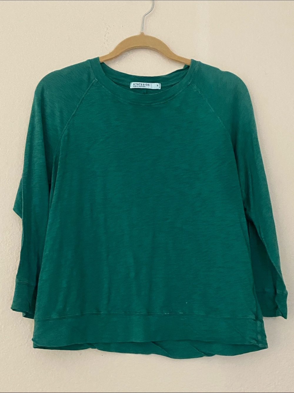 Stateside Long Sleeve Tee, Crewneck, Green, 100% Cotton, Size Small, USA Made 🇺🇸